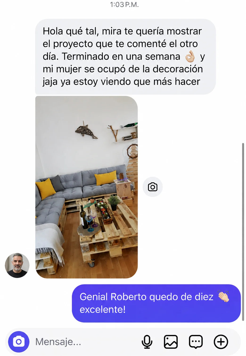 Mesa y sillón de pallets terminados en el living