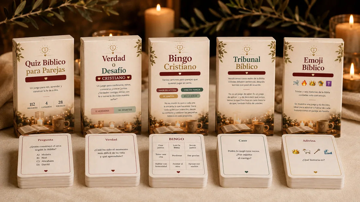Cinco juegos premium para parejas cristianas con cartas impresas