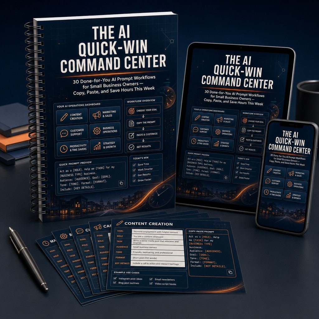 The AI Quick-Win Command Center: 30 Done-for-You AI Prompt Workflows for Small Business Owners