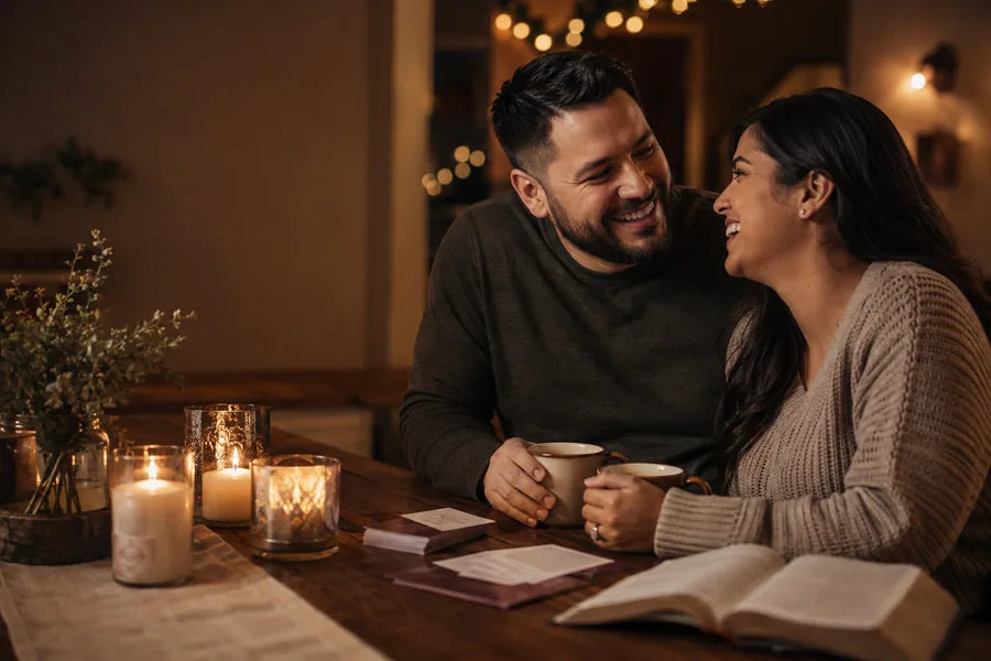 Pareja disfrutando una noche de conexión en casa