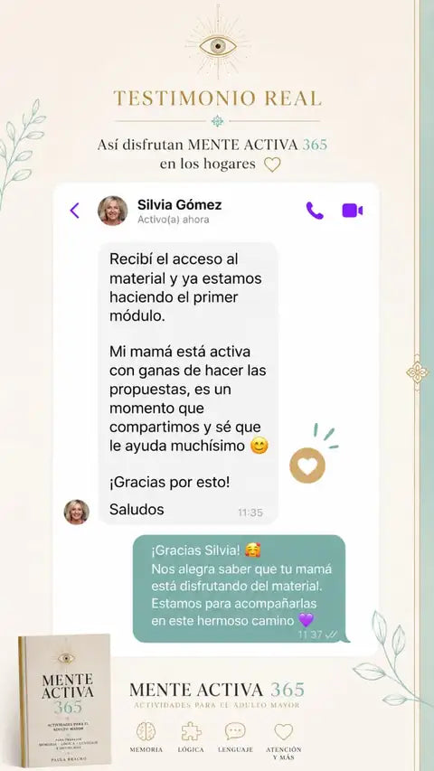 Testimonio real por WhatsApp de Silvia Gómez sobre Mente Activa 365