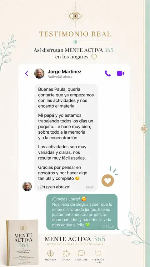 Testimonio real por WhatsApp de Jorge Martínez sobre Mente Activa 365
